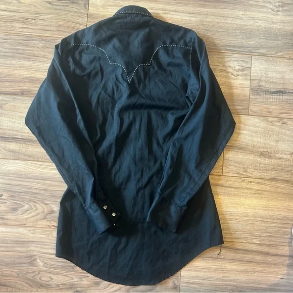 Vintage Rockmount Ranch Wear Black Pearl Snap Western Cowboy Shirt USA M/L - Picture 2 of 4